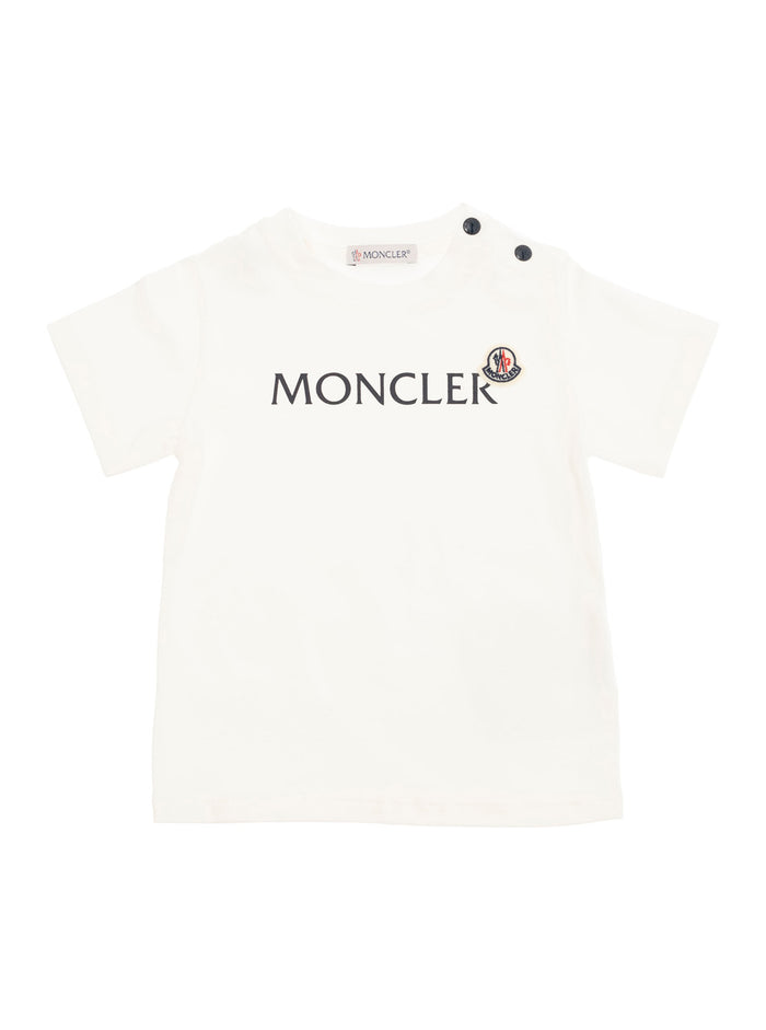 White T-Shirt With Logo Print And Snap Buttons Stretch Cotton Baby Elastane Tshirts Polo Shirts