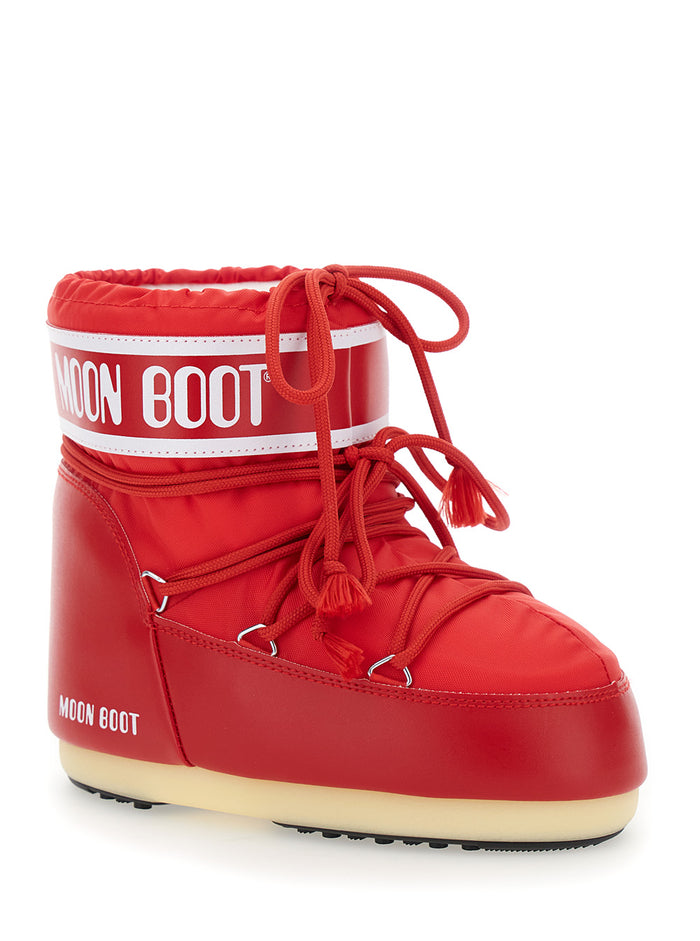 Icon Red Snow Boots With Maxi Logo Print On The Side Tech Fabric Girl Polyester Polyurethane