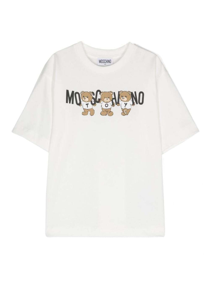 White Crewneck T-Shirt With Maxi Logo Cotton Girl Tshirts And Polo Shirts