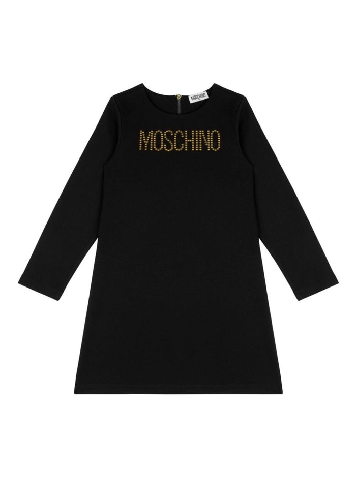 Black Long Sleeve Dress With Logo Viscose Blend Girl Polyamide Elastane