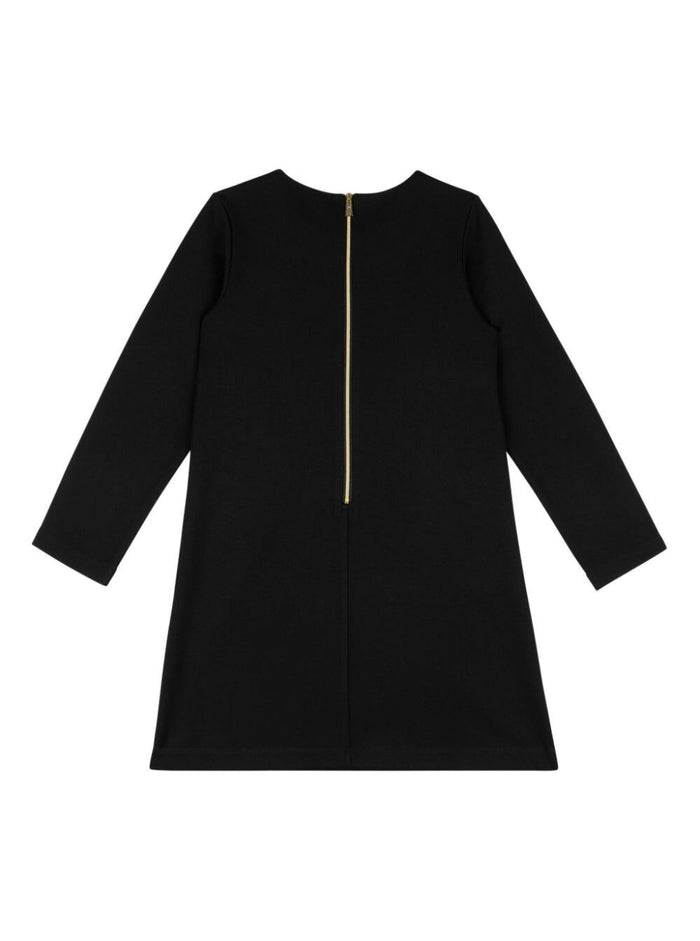 Black Long Sleeve Dress With Logo Viscose Blend Girl Polyamide Elastane