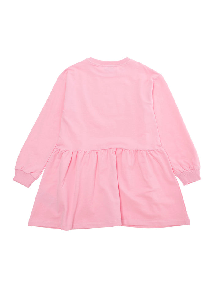Pink Dress With Flared Skirt And Logo Print Stretch Cotton Girl Elastane