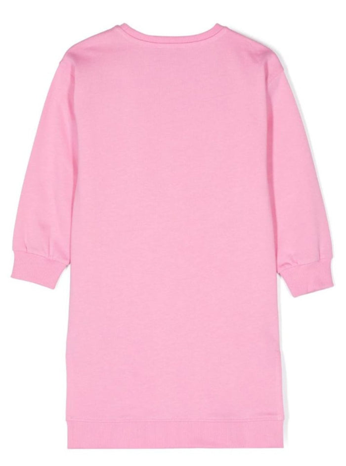 Pink Long Sleeve Dress With Teddy Bear Print Cotton Girl