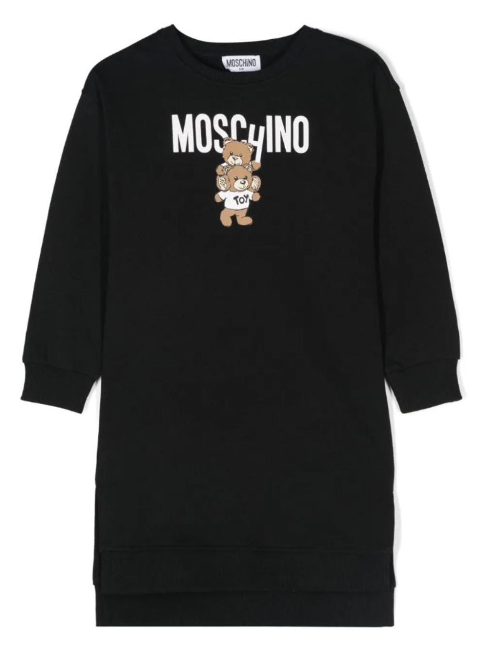 Black Long Sleeve Dress With Teddy Bear Print Cotton Girl