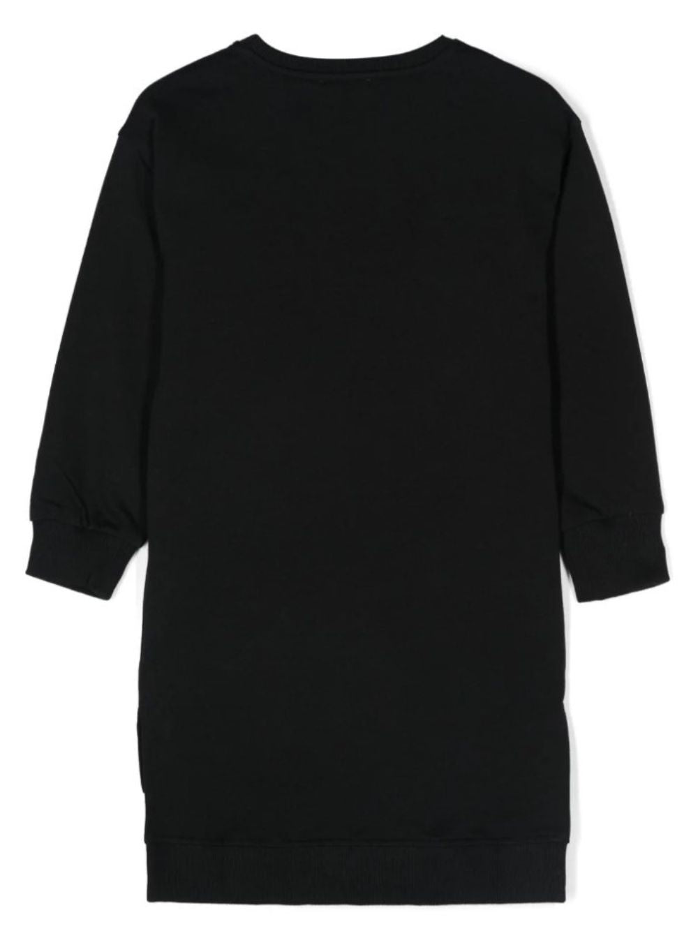 Black Long Sleeve Dress With Teddy Bear Print Cotton Girl