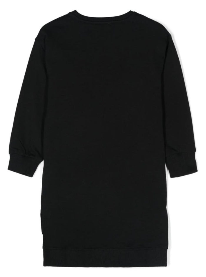Black Long Sleeve Dress With Teddy Bear Print Cotton Girl