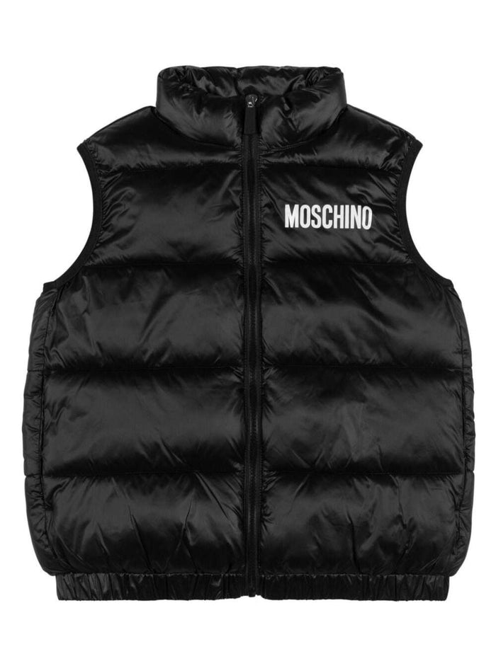 Black Vest With Zip Closure And Logo Print Padded Tech Fabric Boy Polyamide Blazers