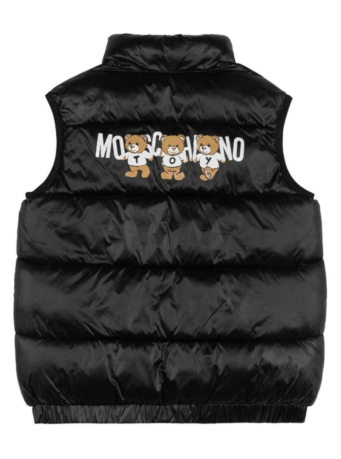 Black Vest With Zip Closure And Logo Print Padded Tech Fabric Boy Polyamide Blazers