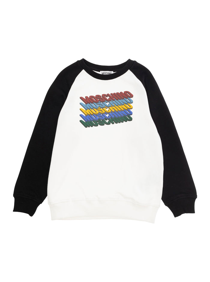 White And Black Sweatshirt With Logo Contrasting Sleeves Cotton Boy Sweatshirts