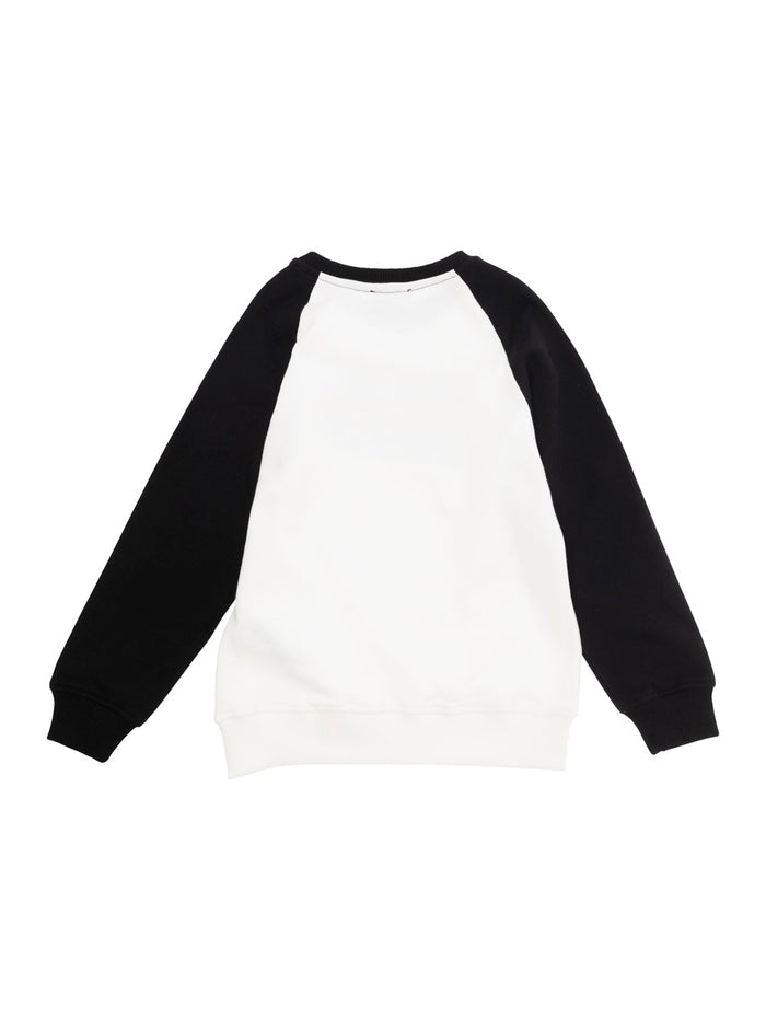 White And Black Sweatshirt With Logo Contrasting Sleeves Cotton Boy Sweatshirts