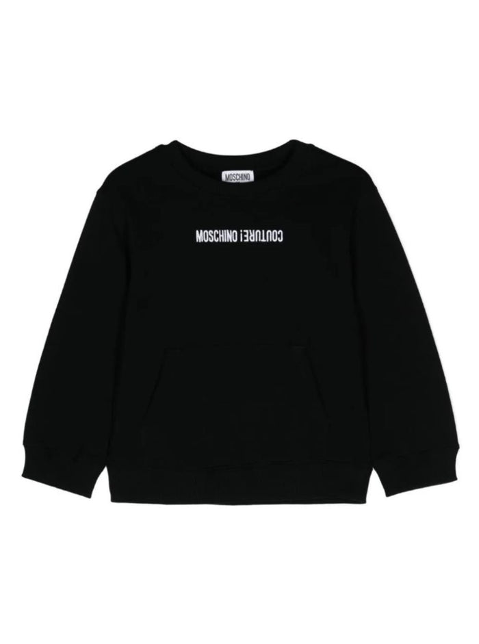 Black Crewneck Sweatshirt With Contrasting Logo Print Cotton Boy Sweatshirts