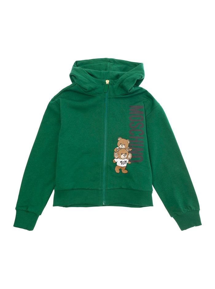 Green Hoodie With Teddy Print Cotton Boy Sweatshirts