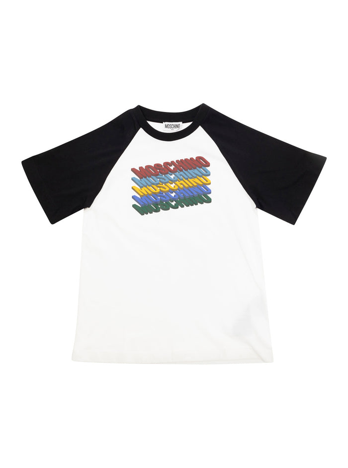 White And Black T-Shirt With Contrasting Sleeves Logo Print Cotton Boy Tshirts Polo Shirts