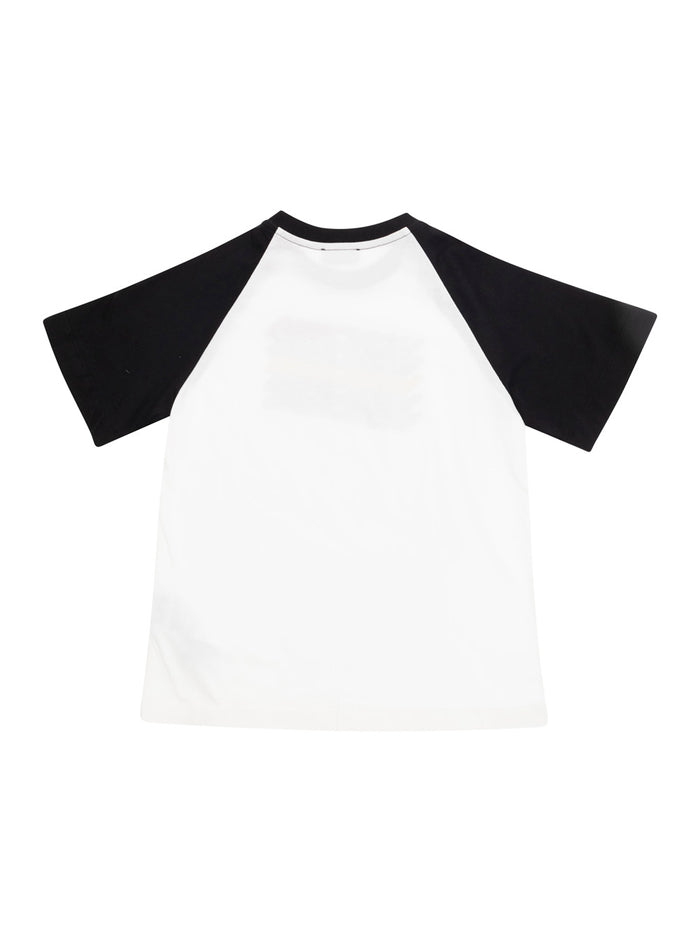 White And Black T-Shirt With Contrasting Sleeves Logo Print Cotton Boy Tshirts Polo Shirts