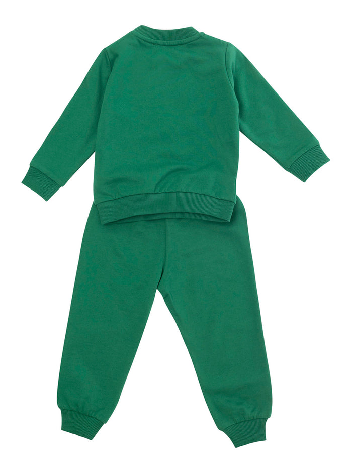 Green Sweatshirt + Pants Ensemble With Logo Print Cotton Baby Suits