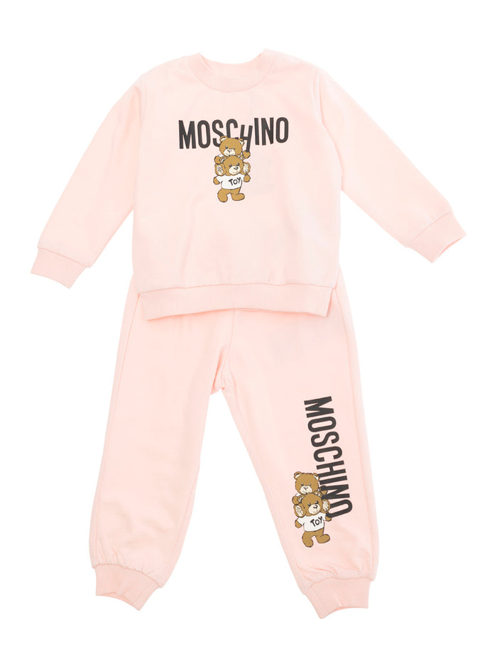 Pink Sweatshirt + Pants Ensemble With Logo Print Cotton Baby Suits