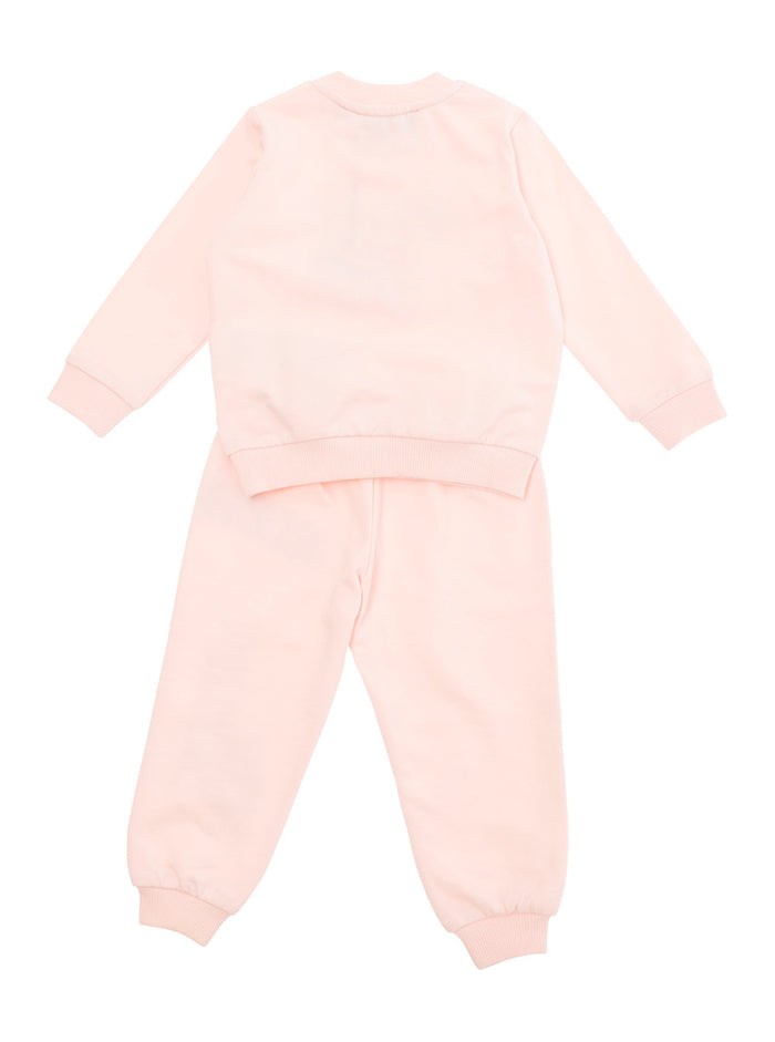 Pink Sweatshirt + Pants Ensemble With Logo Print Cotton Baby Suits
