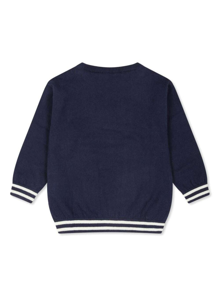 Blue Crewneck Sweatshirt With Teddy Bear Motif Cotton Blend Baby Blu Wool Sweatshirts