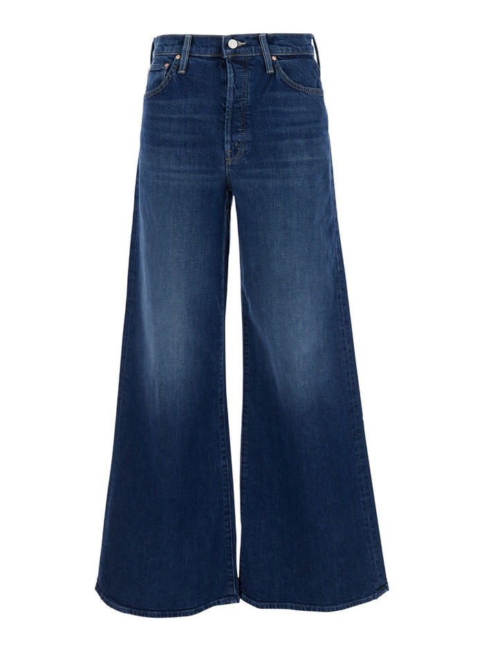 Blue Five-Pocket Wide Jeans Denim Woman Blu Cotton Elastane
