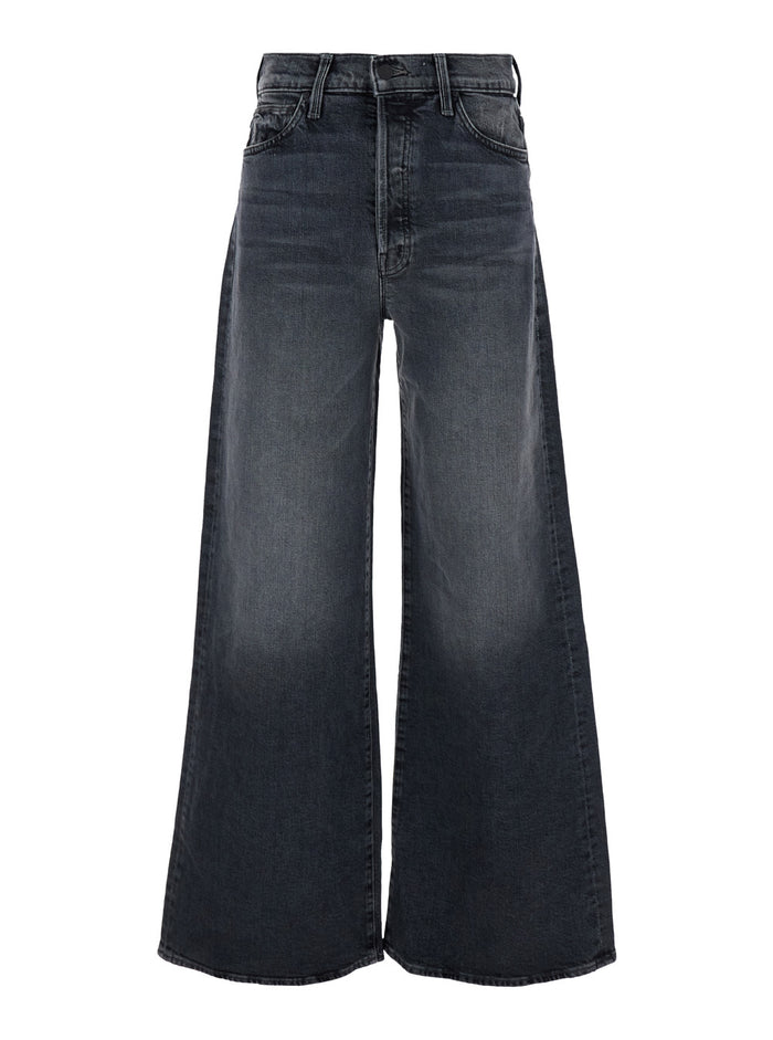 Dark Grey Five-Pocket Wide Jeans Denim Woman Cotton Elastane
