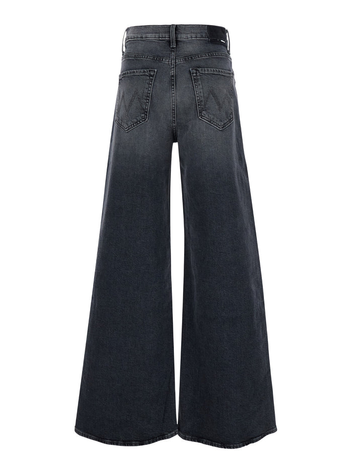 Dark Grey Five-Pocket Wide Jeans Denim Woman Cotton Elastane
