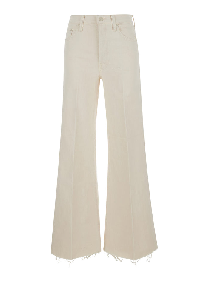 White Five Pocket Denim Jeans With Wide Legs Woman