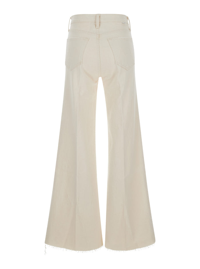 White Five Pocket Denim Jeans With Wide Legs Woman