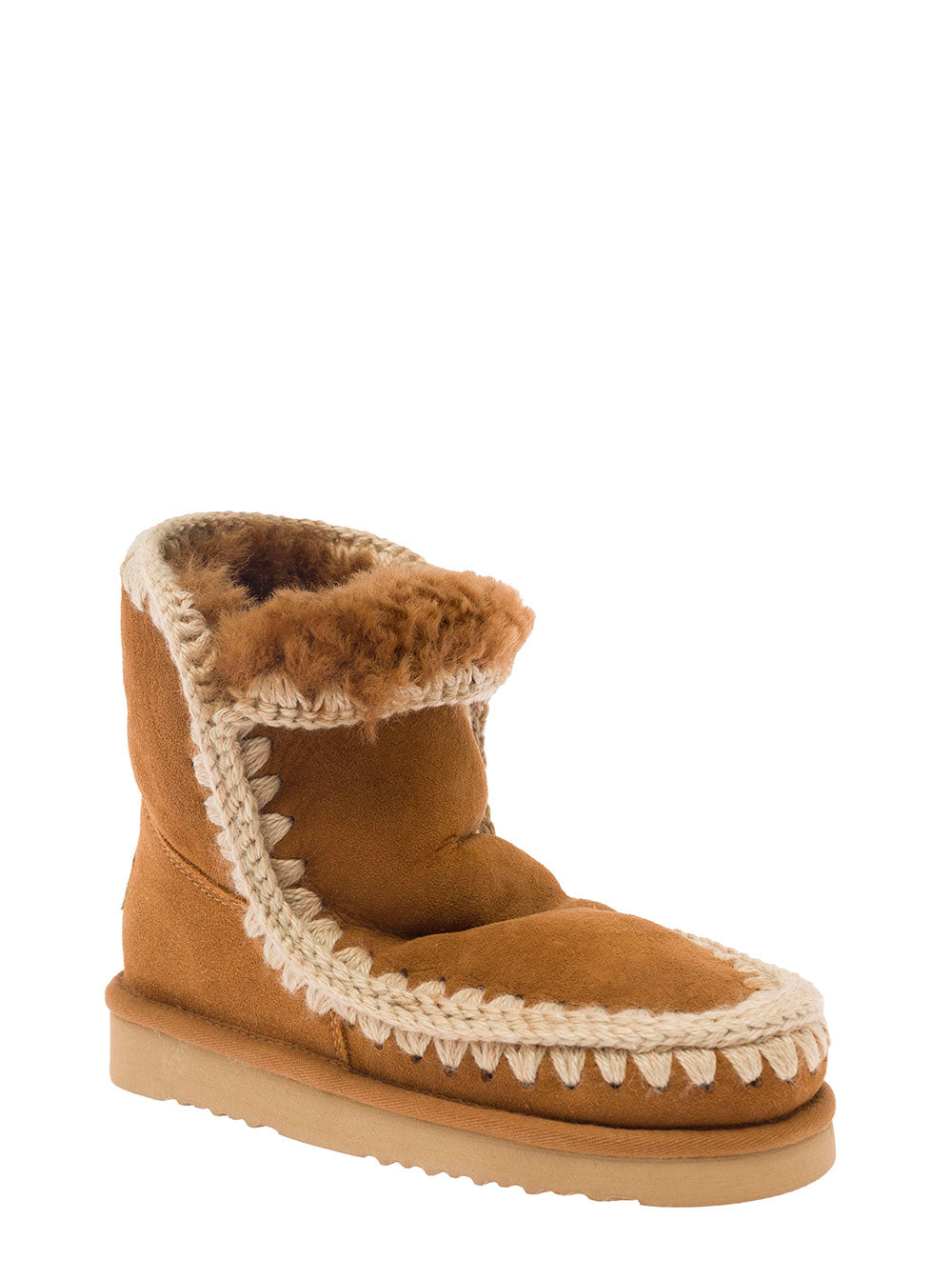 Erkimo Brown Boots With Rear Logo Application Suede Woman Double Face Sheep Skin Ankle