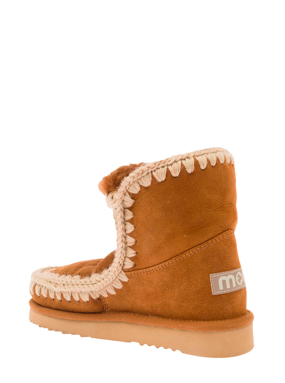 Erkimo Brown Boots With Rear Logo Application Suede Woman Double Face Sheep Skin Ankle