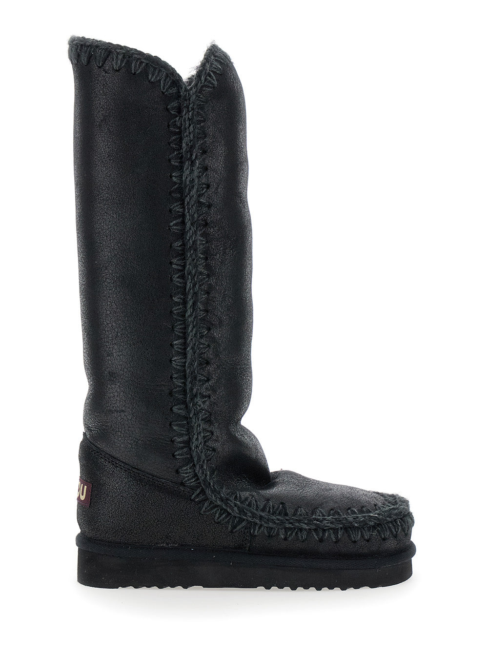 Eskimo Black Boots With Rear Logo Application Leather Woman Double Face Sheep Skin