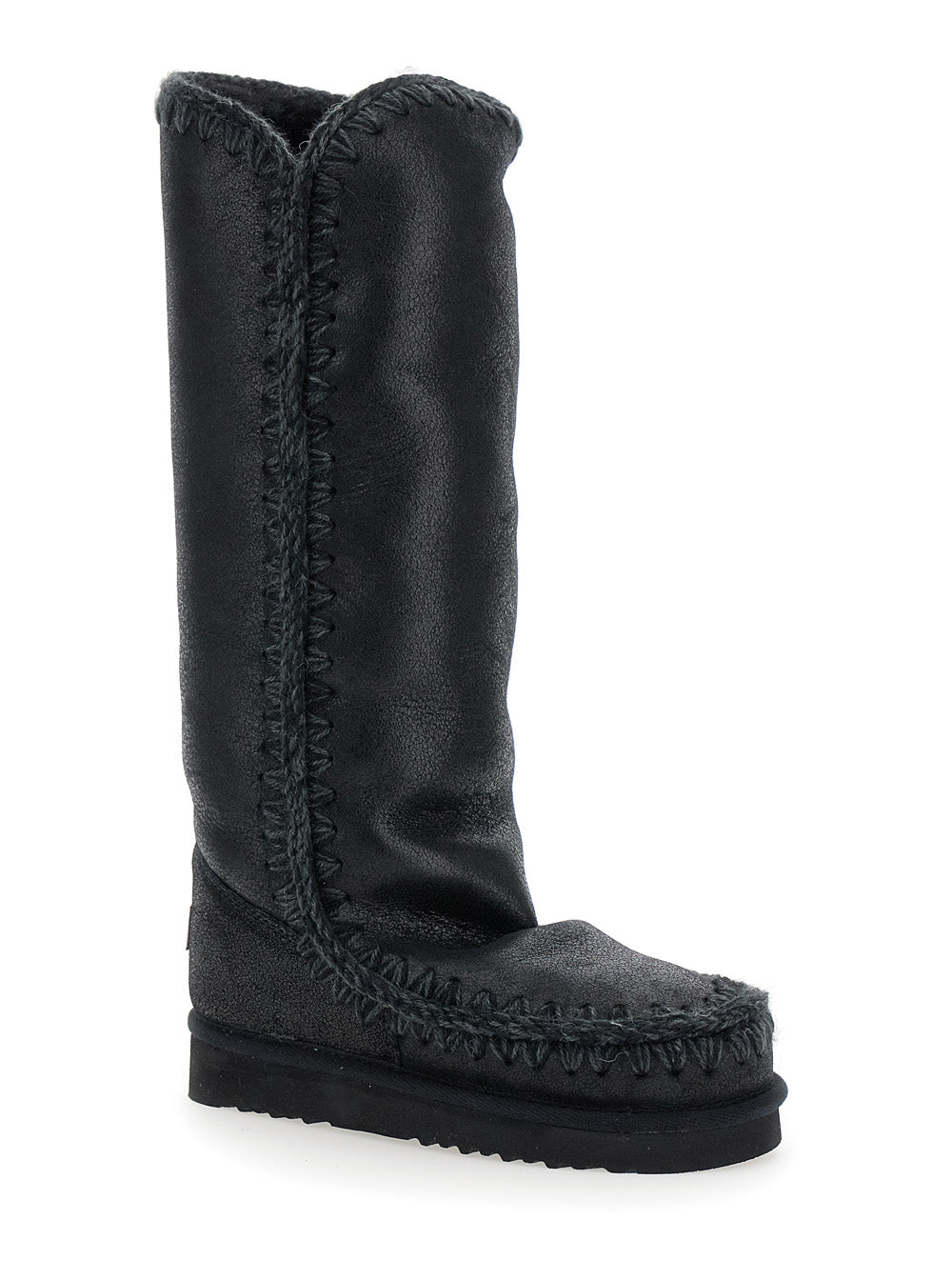 Eskimo Black Boots With Rear Logo Application Leather Woman Double Face Sheep Skin