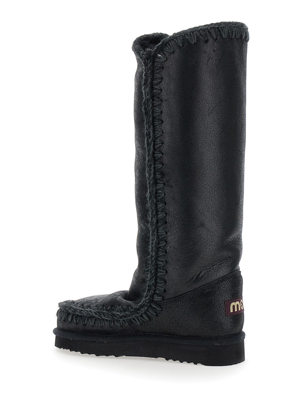 Eskimo Black Boots With Rear Logo Application Leather Woman Double Face Sheep Skin