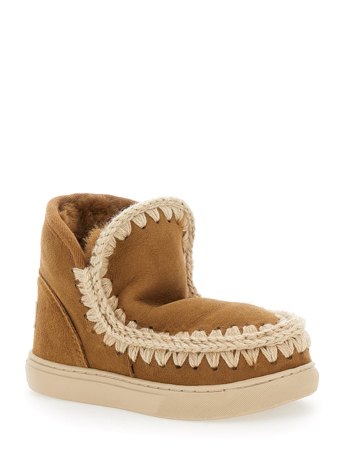 Brown Eskimo Ankle Boots Leather Girl Double Face Sheep Skin