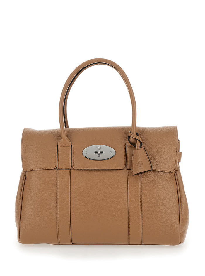 Bayswater Brown Handbag With Twist-Lock Fastening Grainy Leather Woman Beige Bovine Shoulder Bags