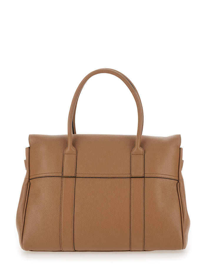Bayswater Brown Handbag With Twist-Lock Fastening Grainy Leather Woman Beige Bovine Shoulder Bags
