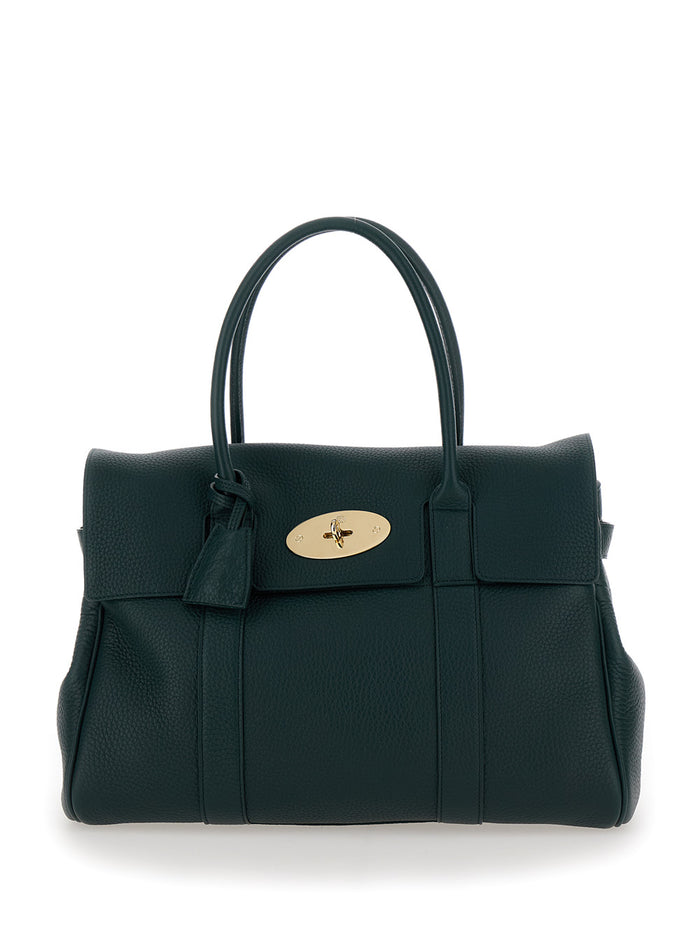 Bayswater Green Handbag With Postmans Lock Hammered Leather Woman Bovine Shoulder Bags