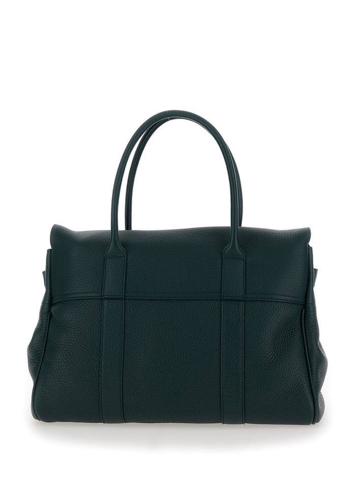 Bayswater Green Handbag With Postmans Lock Hammered Leather Woman Bovine Shoulder Bags