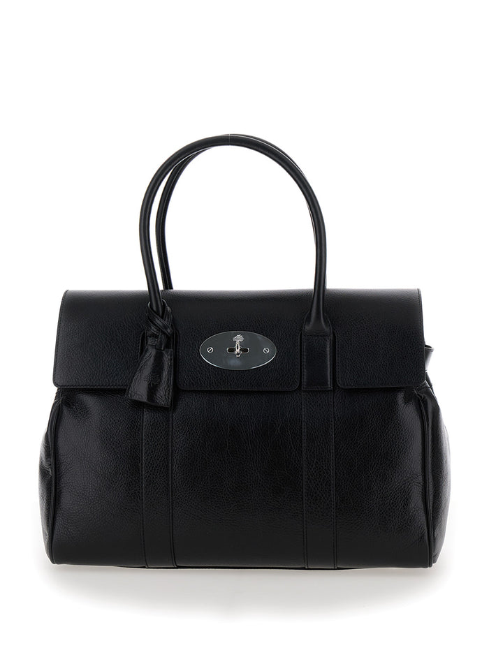 Bayswater Black Handbag With Postmans Lock Hammered Leather Woman Bovine Hand Bags