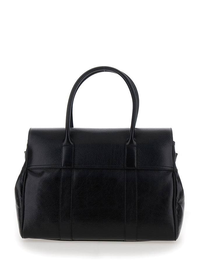 Bayswater Black Handbag With Postmans Lock Hammered Leather Woman Bovine Hand Bags