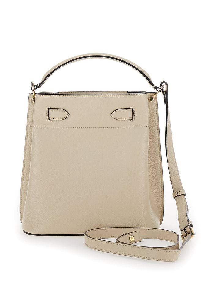 Small Islington White Bucket Bag With Twist Lock Closure Hammered Leather Woman Bovine Crossbody