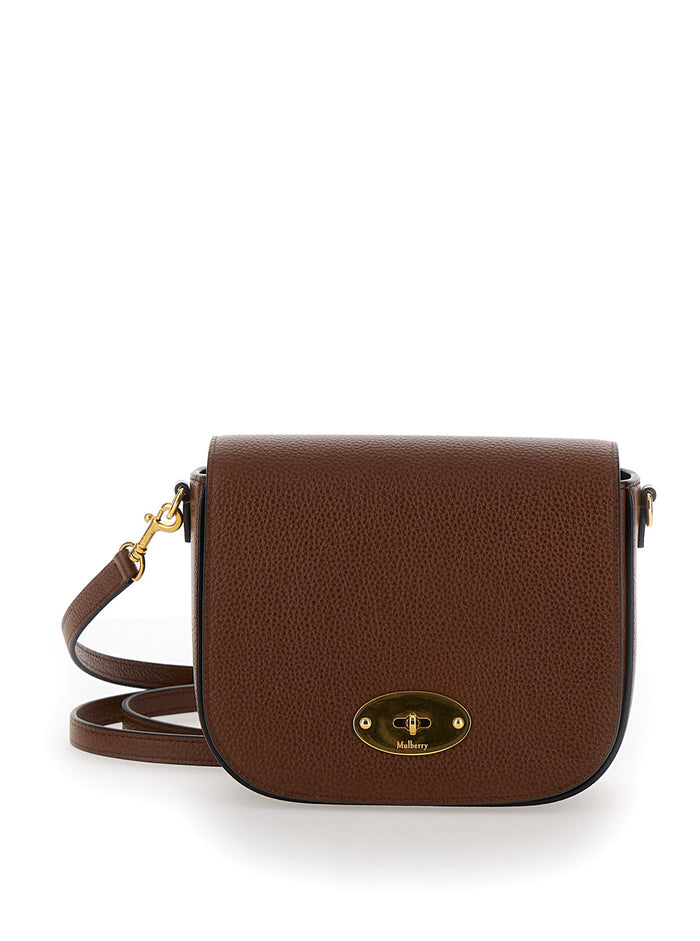 Small Darley Brown Crossbody Bag With Engraved Logo Hammered Leather Woman Bovine