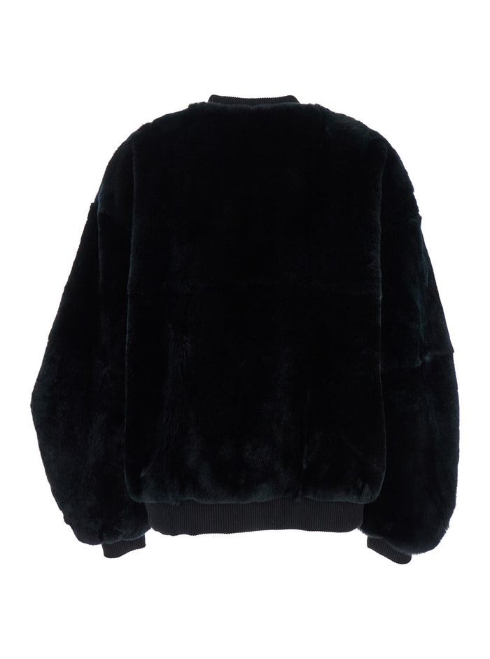 Black Bomber Jacket with Zip Closure in Fur Woman Rex Rabbit Shearling And Furs