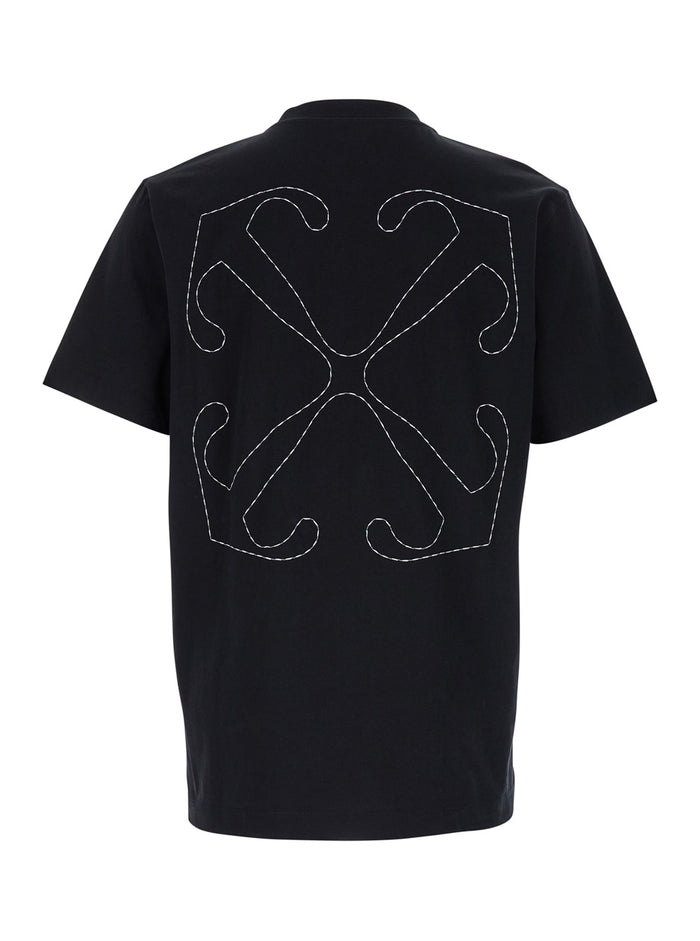 Black Crewneck T-Shirt With Contrasting Off Print Cotton Man Tshirts And Polo Shirts