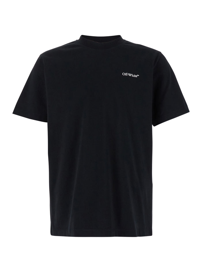 Black T-Shirt With Windy Arrow Motif And Logo Print Cotton Man Tshirts Polo Shirts