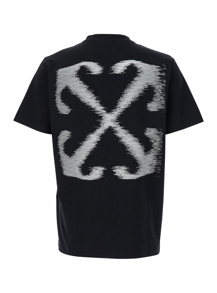 Black T-Shirt With Windy Arrow Motif And Logo Print Cotton Man Tshirts Polo Shirts