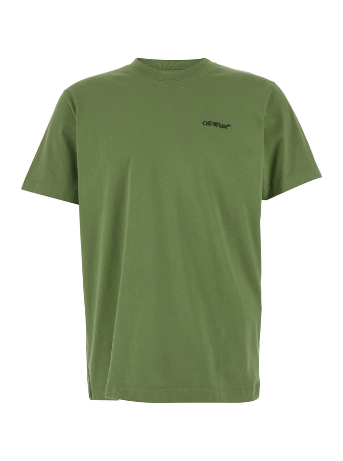 Green T-Shirt With Windy Arrow Motif And Logo Print Cotton Man Tshirts Polo Shirts