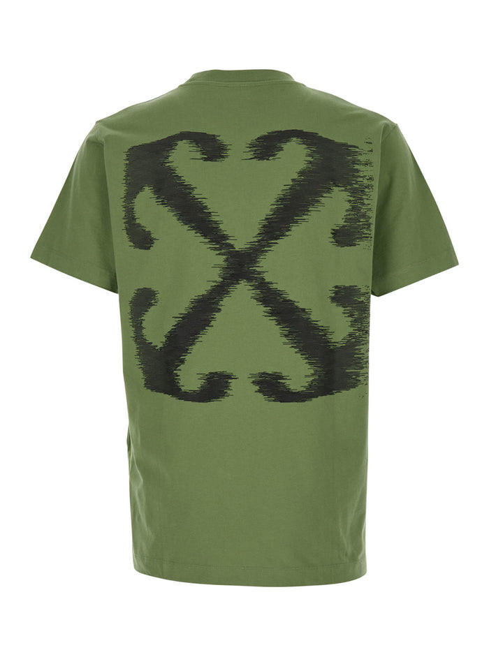 Green T-Shirt With Windy Arrow Motif And Logo Print Cotton Man Tshirts Polo Shirts