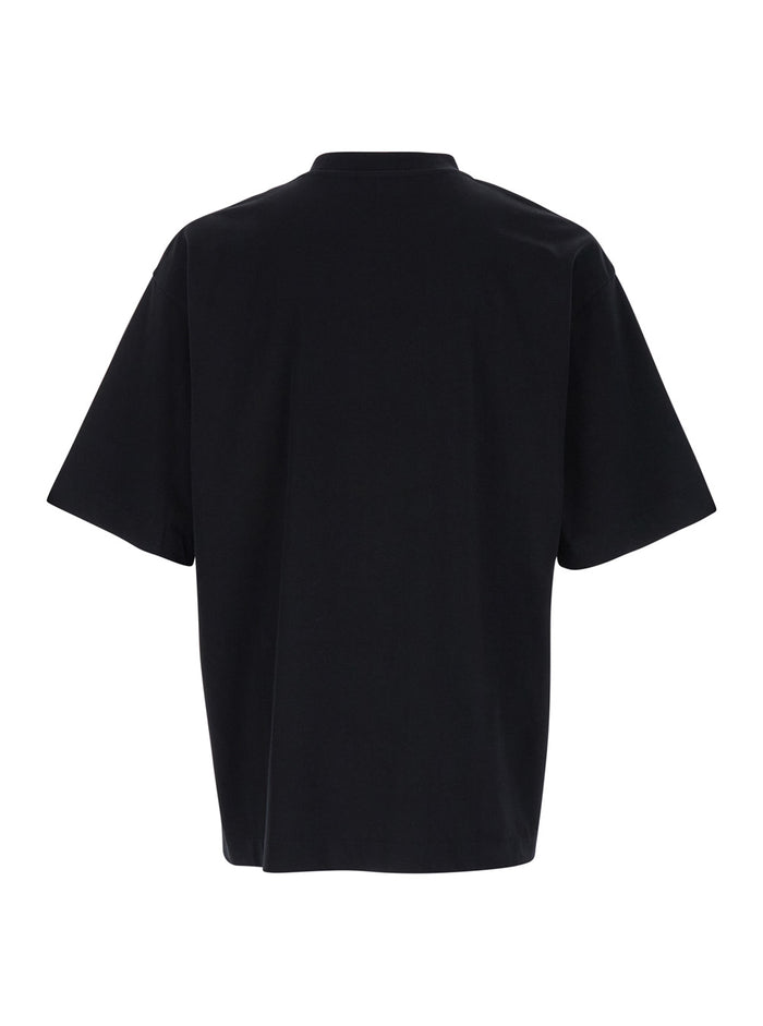 Oversized Black T-Shirt With Contrasting Logo Print Cotton Man Tshirts And Polo Shirts