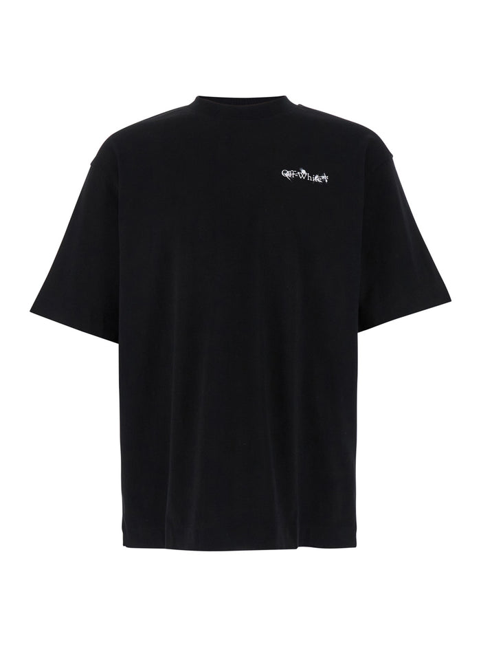 Black T-Shirt With Flower Arrow Motif And Logo Print Cotton Man Tshirts Polo Shirts