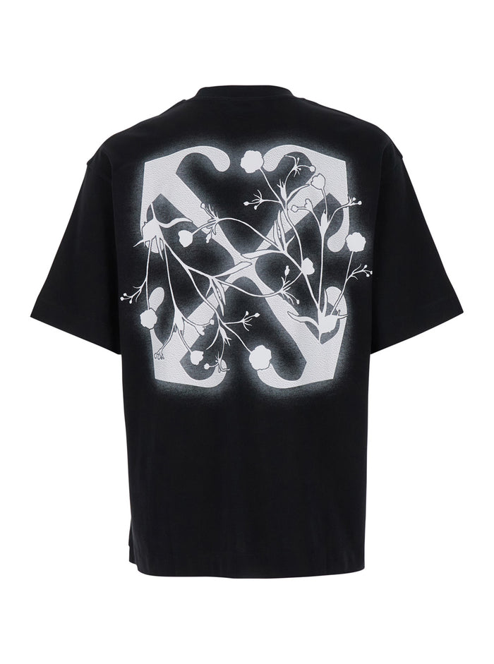 Black T-Shirt With Flower Arrow Motif And Logo Print Cotton Man Tshirts Polo Shirts